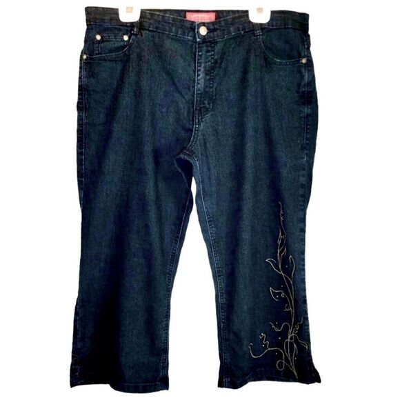 COS Jeans Embroidered and Bedazzled Capris in Dark Blue/Gold Women’s 18W - Picture 1 of 9